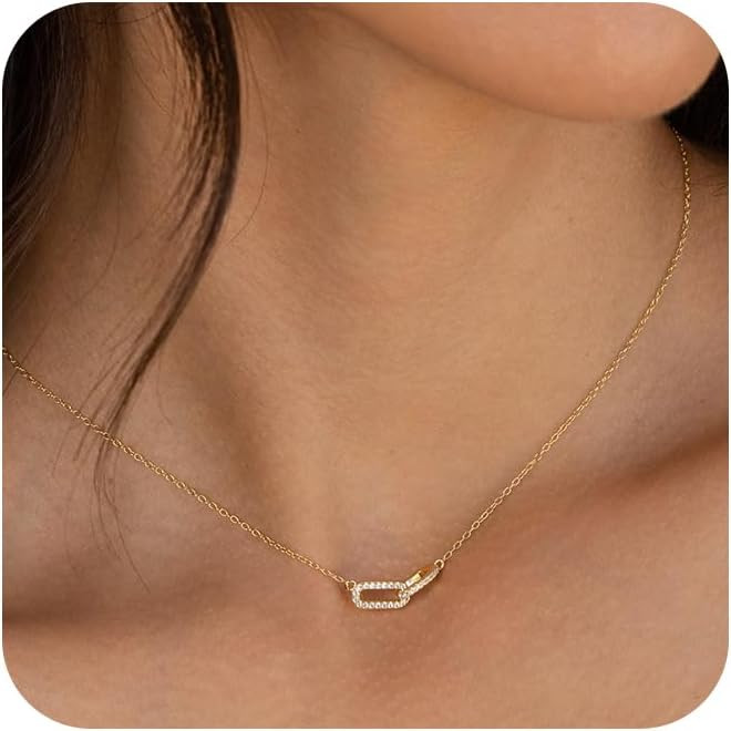 Gold Pendant Necklace for Women, Dainty Diamond Necklaces for Women Simple 14K Gold Plated Paperc... | Amazon (US)