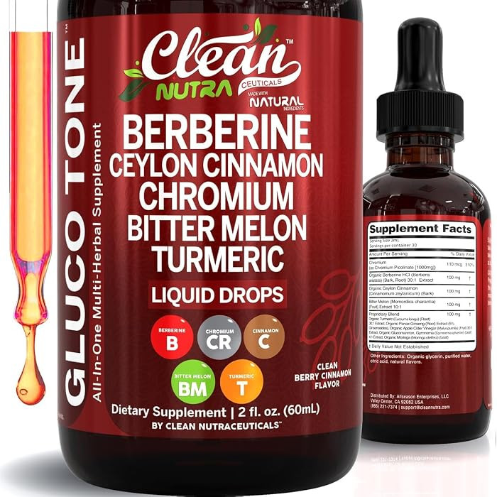 Clean Nutra Berberine with Ceylon Cinnamon Supplement Liquid Drops + Bitter Melon Extract, Glucom... | Amazon (US)