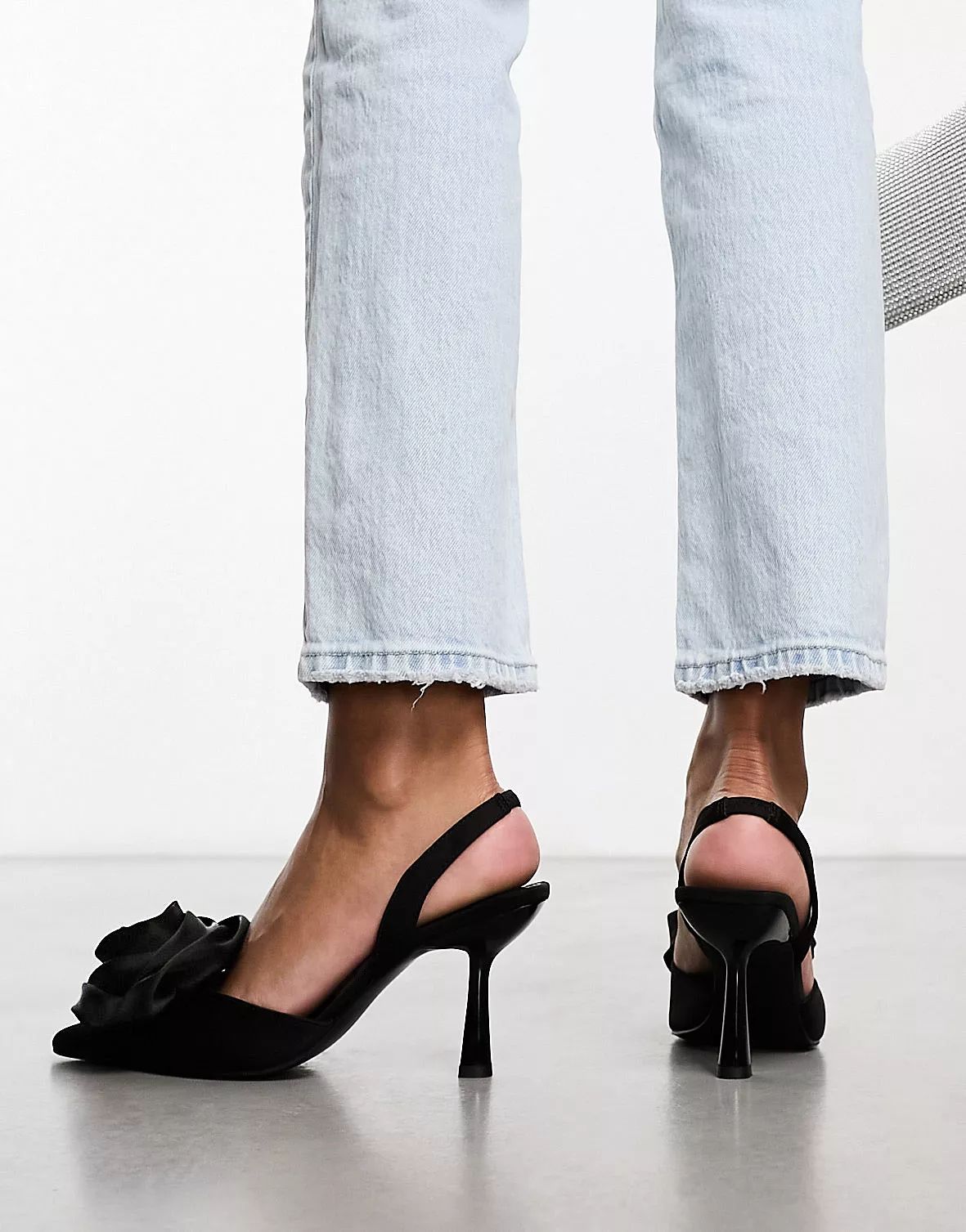 ASOS DESIGN Sia corsage slingback mid heeled shoes in black | ASOS (Global)