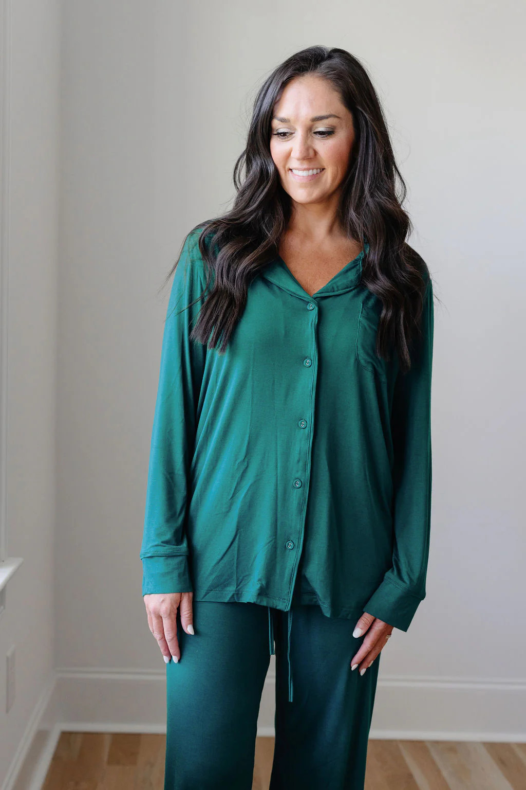 Women's Button Down Set in Pine | Plain Jane