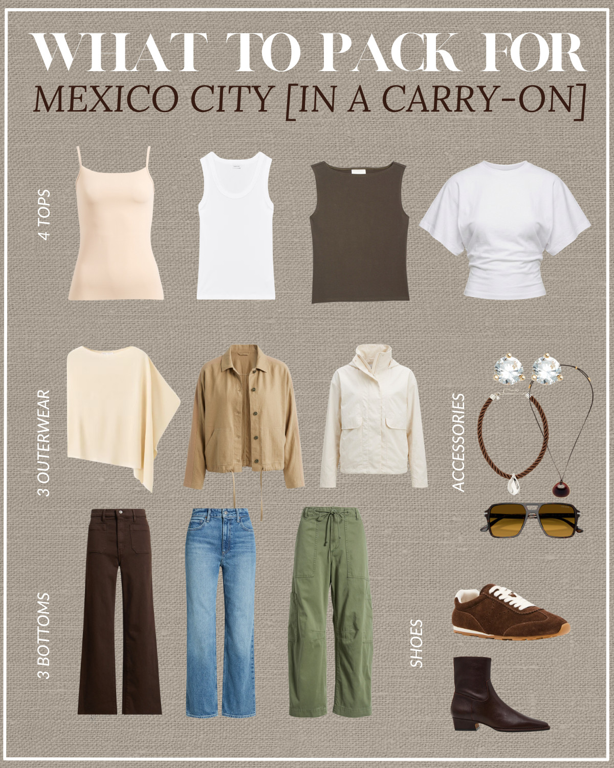carry-on guide for summer in mexico 

city most items are part of the nsale! 

travel capsule / summer vacation / rainy weather / lifestyle sneakers / steve madden defne booties / casual outfit / dressy outfit / airport outfit / nsale / nordstrom anniversary sale

#LTKootd #LTKSaleAlert #LTKTravel