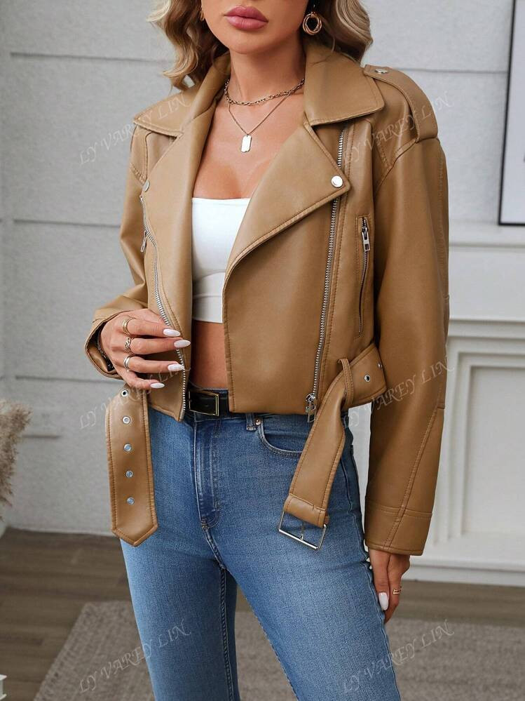 Women's Solid Color Minimalist Casual Zip Up Short Jacket | SHEIN USA | SHEIN