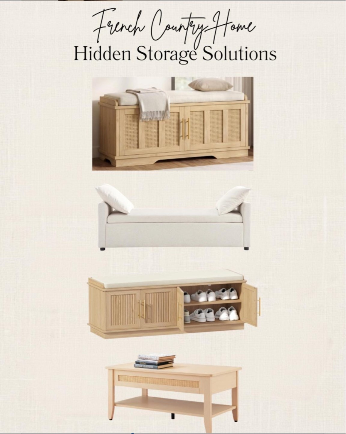 These hidden storage solutions help you keep everyday essentials organized while maintaining a clean, elevated look. I especially love the coffee table!

Perfect inspiration for creating a home that's both functional and beautiful—without sacrificing style. 

 #LTKhome #HomeOrganization #HiddenStorage #FrenchCountryStyle #TraditionalHome #HomeDecorFinds #OrganizedHome #EuropeanInspiredHome #FamilyFriendlyHome #LTKFinds #LTKHome