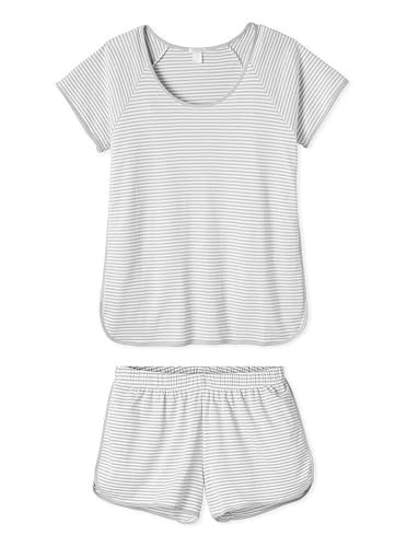 Hilinker Women Striped Pajama Set Short Sleeve Top with Shorts Sleepwear 2 Piece Lounge Sets Grey White Stripe Medium | Amazon (US)