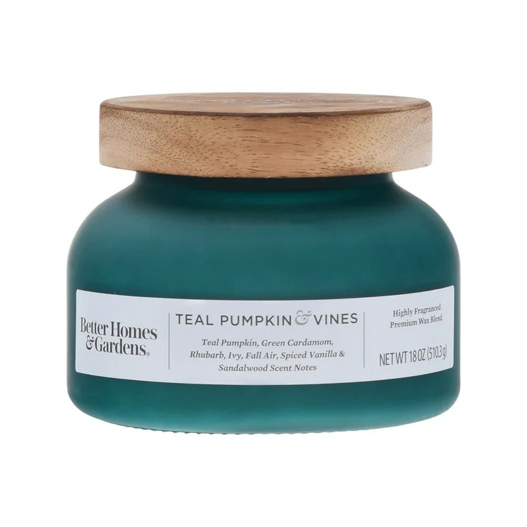 Better Homes & Gardens 18oz Teal Pumpkin & Vines Scented 2-Wick Frosted Bell Jar Candle | Walmart (US)