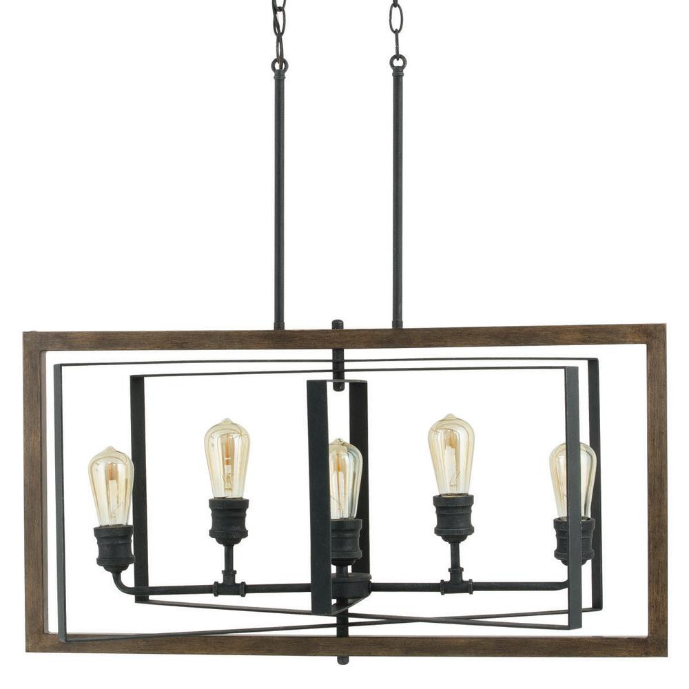 Home Decorators Collection Palermo Grove 31.88 in. 5-Light Black Gilded Iron Linear Chandelier-79... | The Home Depot
