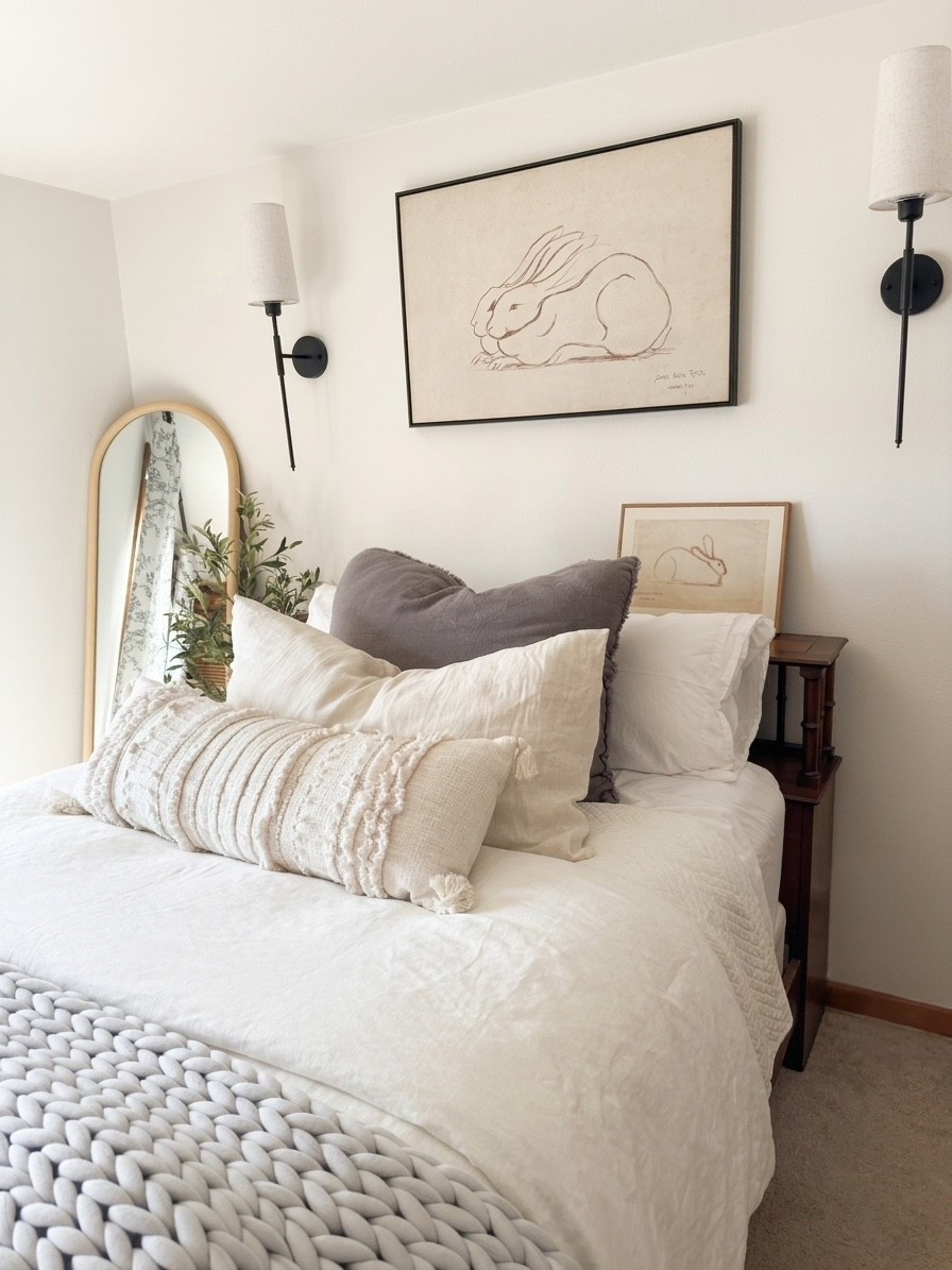 Guest bedroom decor and bedding 🖤 #quince #amazonhome #etsy