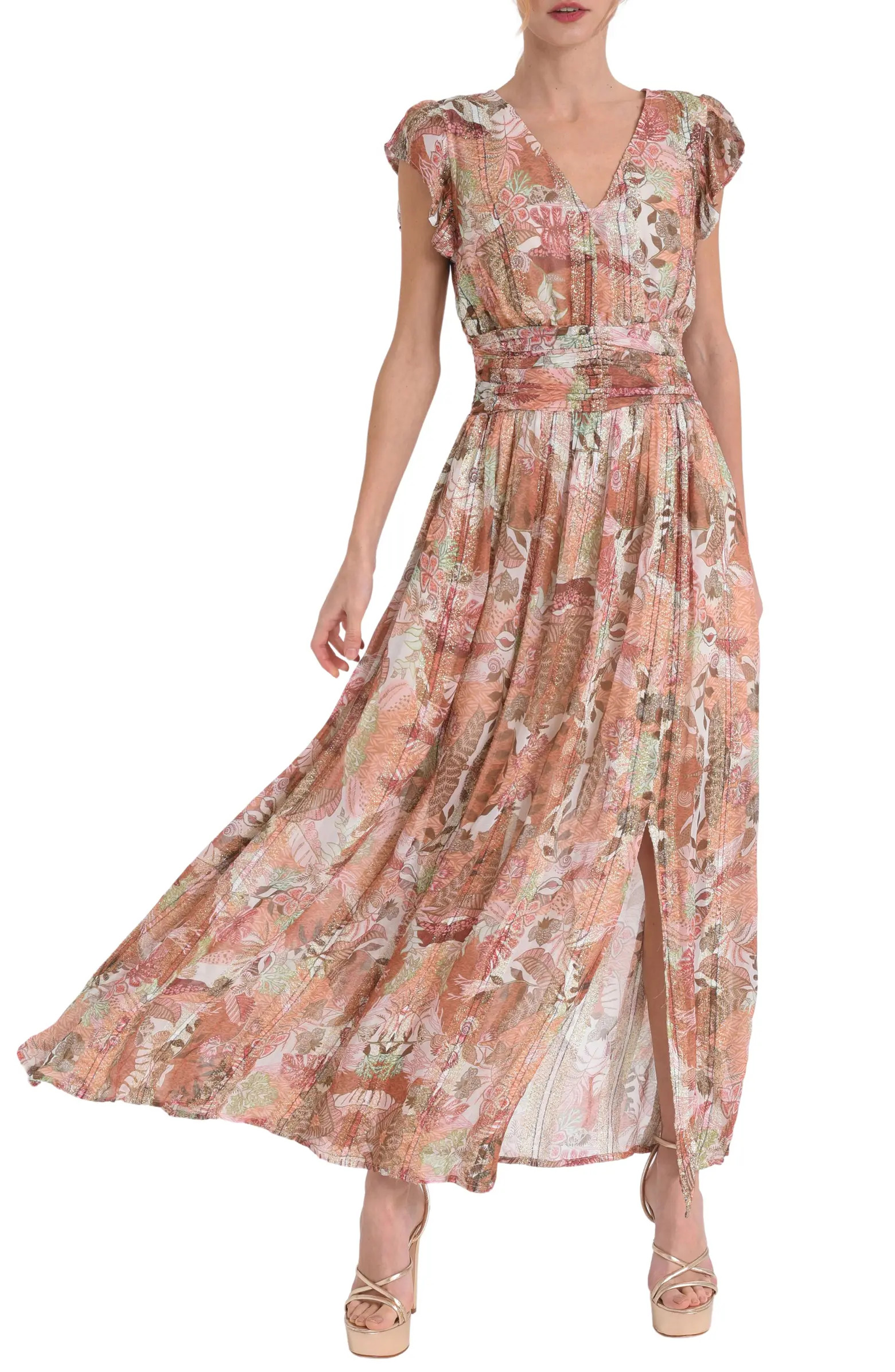 Jennsen Ruched Flutter Sleeve Maxi Dress | Nordstrom