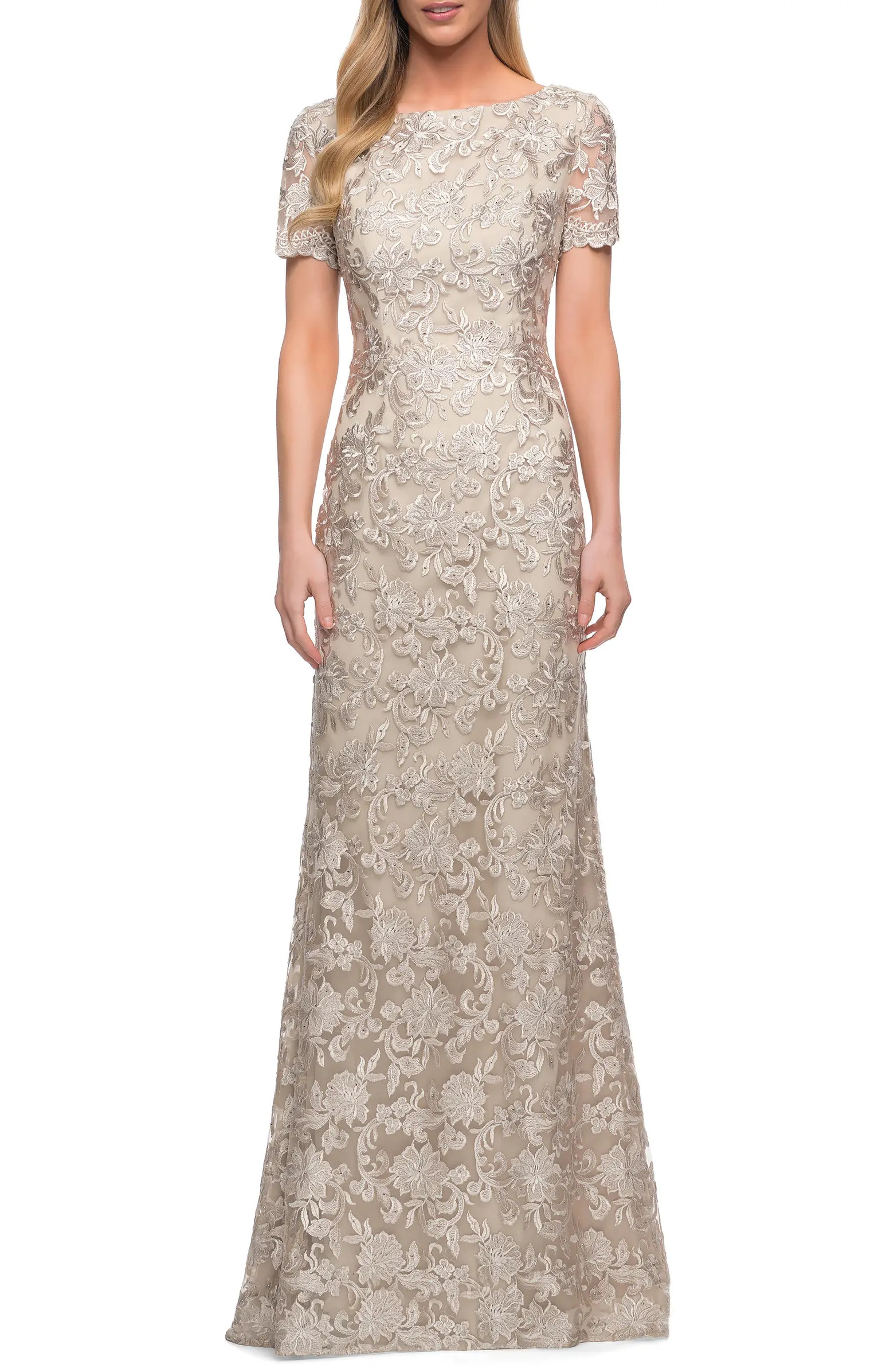 Lace Short Sleeve Sheath Gown | Nordstrom
