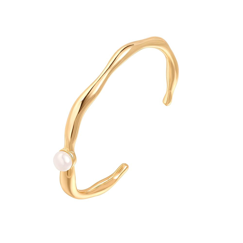 PERNNLA PEARL Dainty Gold Bar Bracelet for Women Simple Delicate Thin Cuff Bangle Hook Bracelet 1... | Amazon (US)