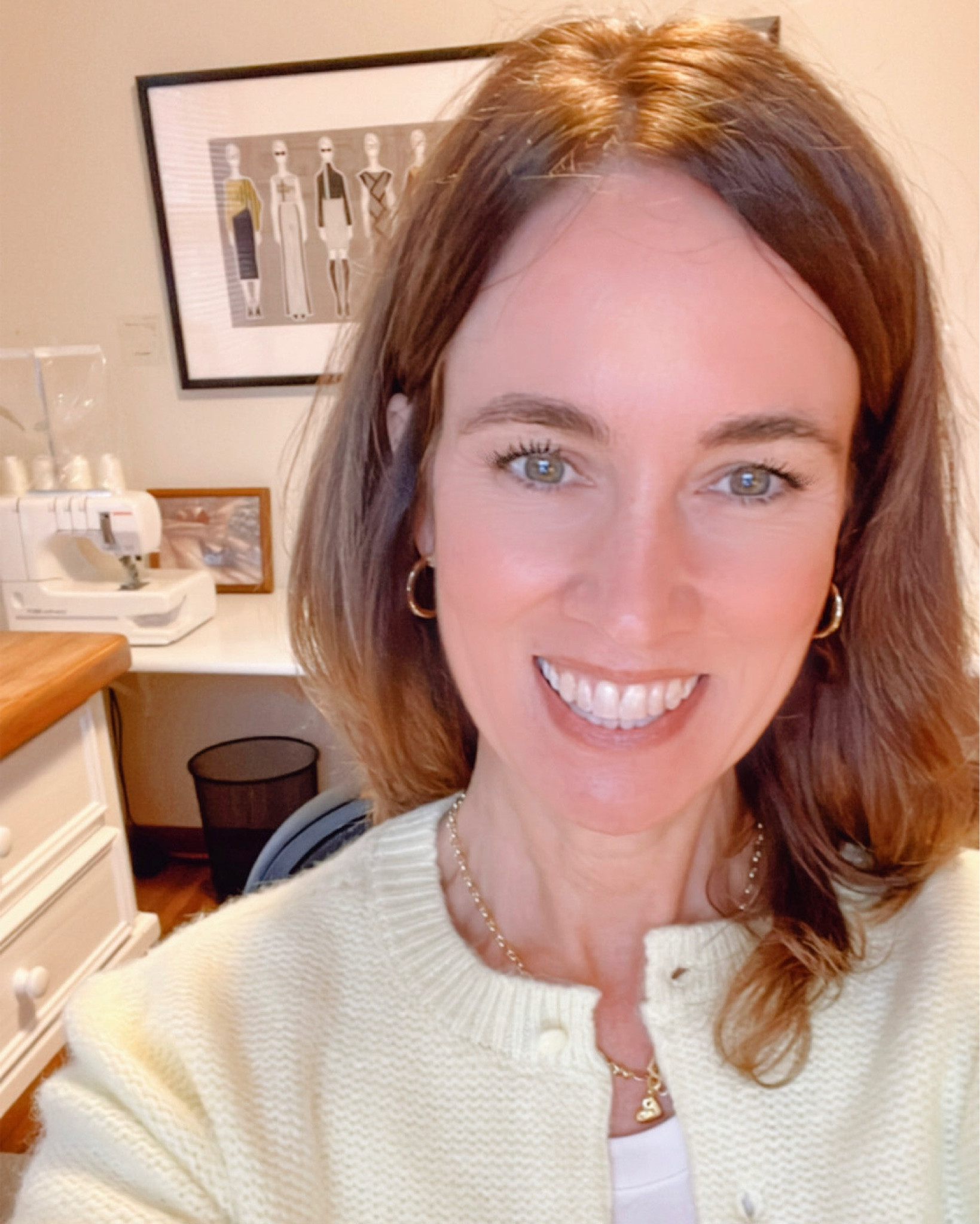 A day in my home office - with my Etsy Fashion Print and Herman Miller Aeron Ergonomic Chair that is the most comfortable chair that I have sat in for over 20 years!  My spring yellow cardigan is on sale for under $20 and I love my Gorjana gold hoops and heart charm necklace.  #etsy #gorjana #weartowork #homeoffice #officedecor #fashionprints #fashion #over40style

#LTKHome #LTKOver40 #LTKWorkwear