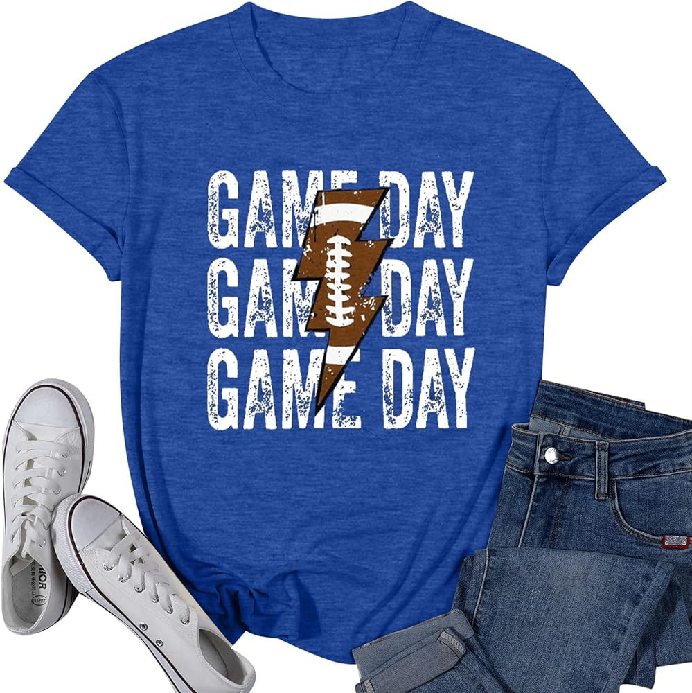 Game Day T-Shirt Woman Lightning Print Short Sleeves Top Vintage Gameday Football Shirt Squad Spo... | Amazon (US)
