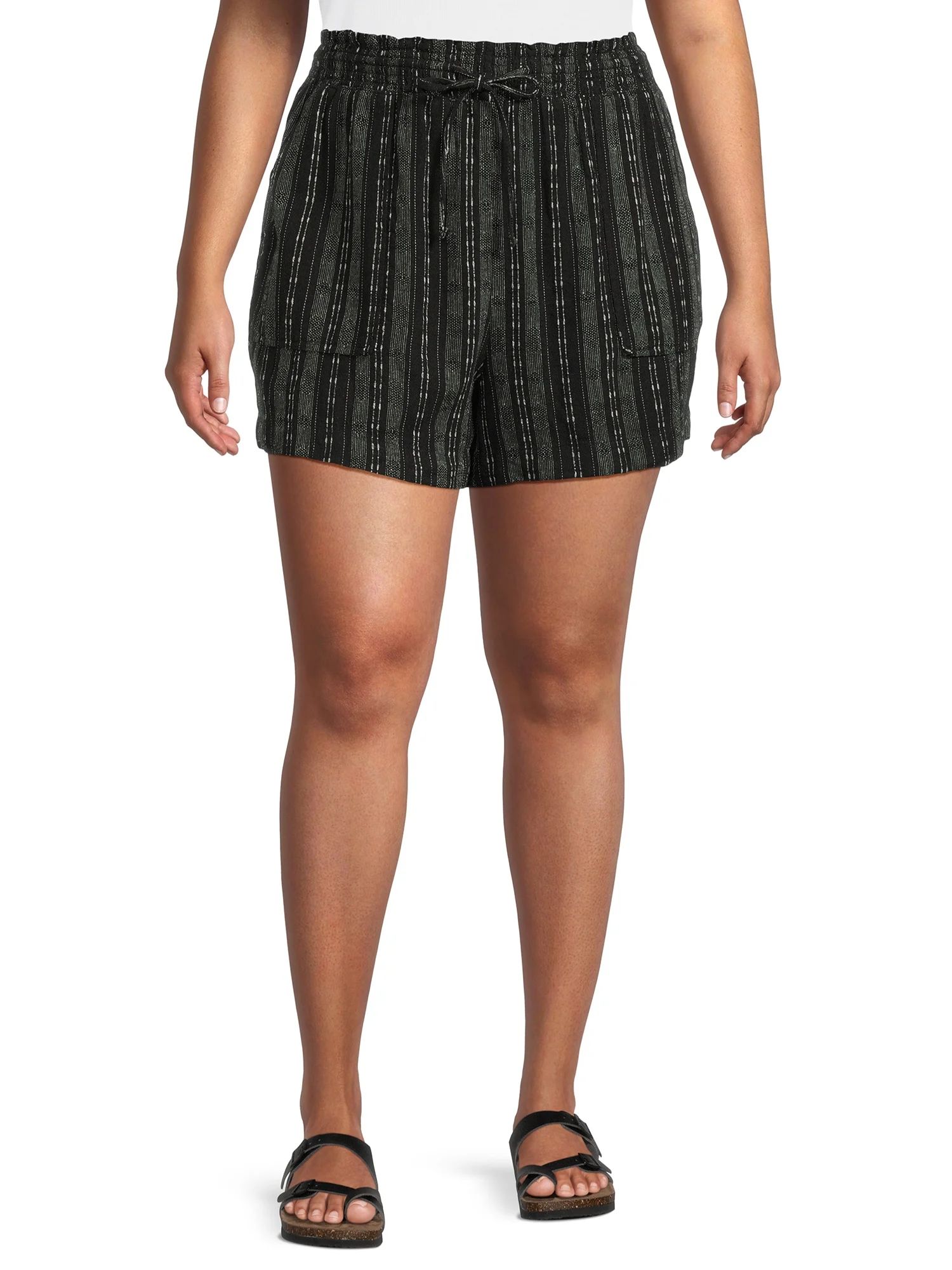 Time and Tru Women's Linen Blend Shorts with Smocked Waist, Sizes XS-XXXL | Walmart (US)