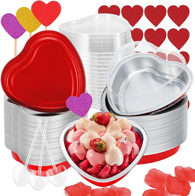 Colovis 255ml/8.7oz Heart Shaped Cake Pans with Spoons,28 Pack Disposable Mini Cake Pans with Lid... | Amazon (US)