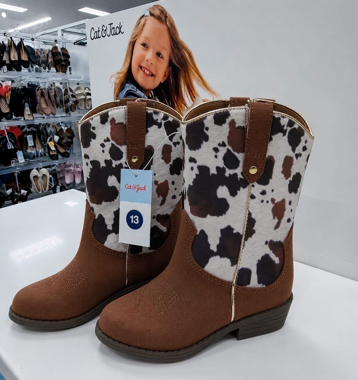 These Cat & Jack cow print boots are giving major western vibes! 🤠🐄 They’d be adorable with jeans, dresses, or all the fall outfits. If you’ve got a little cowboy or cowgirl at home, these are too cute to pass up.

#Target #CatAndJack #KidsStyle #FallFashion