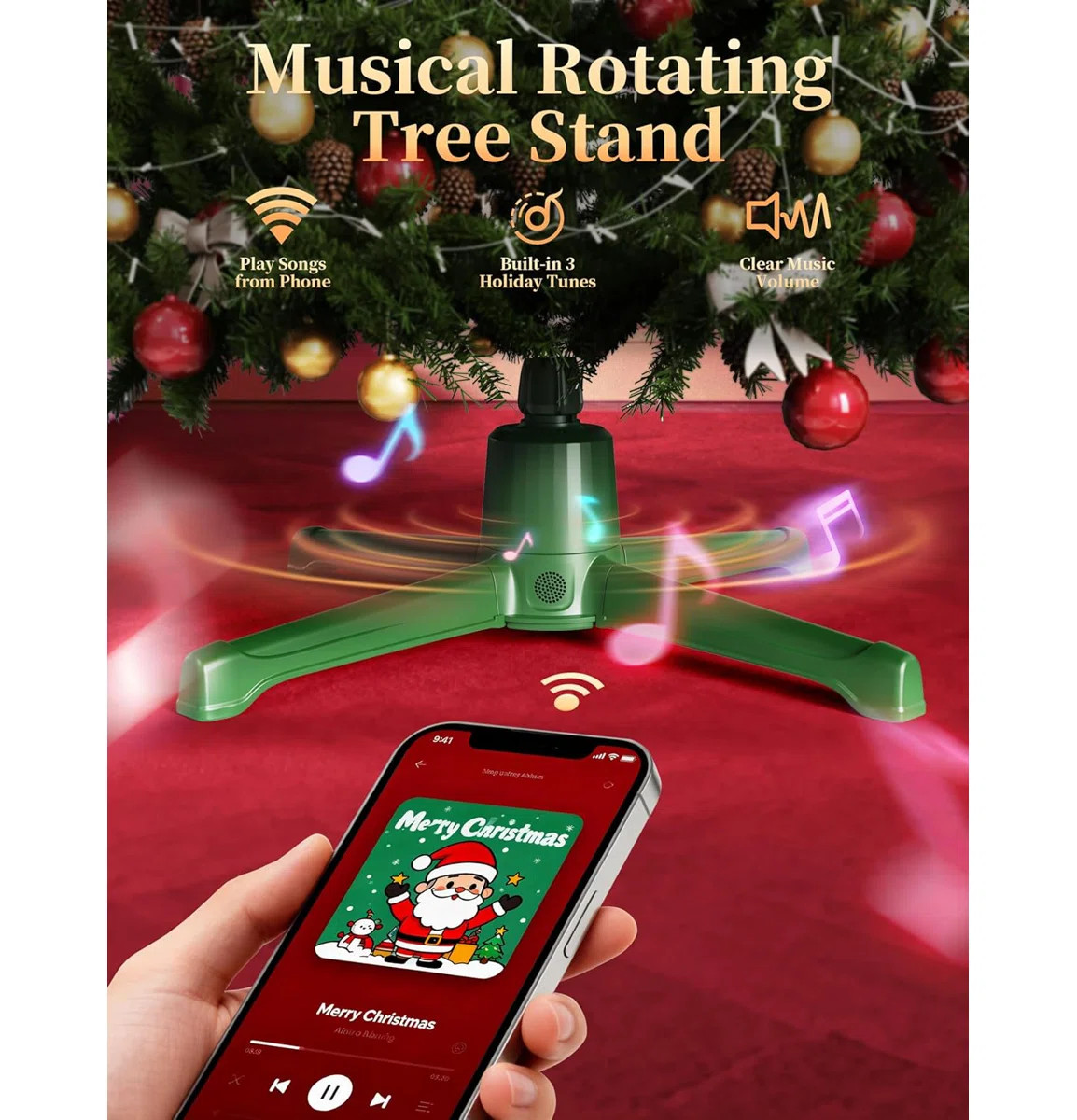 Musical Rotating Christmas Tree Stand With Remote, Anti-Tilt Noiseless 360-Degree Spinning Tree S... | Wayfair North America