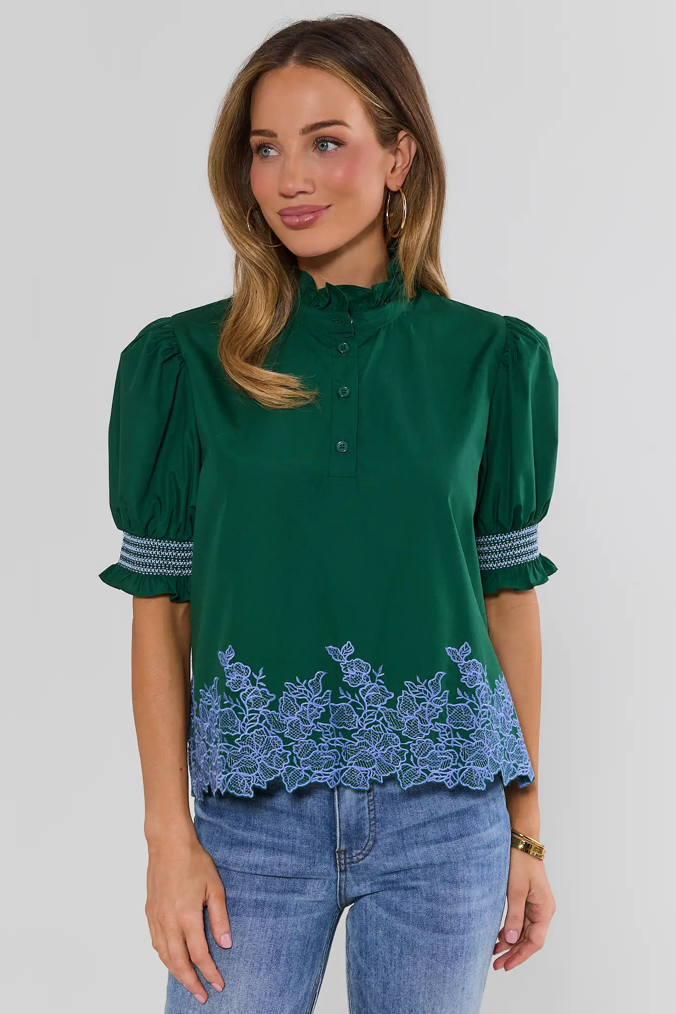 Prudence Green Embroidered Top | Avara