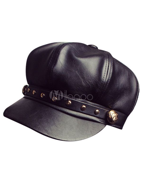 Black Newsboy Hats PU Rivets Women's Chic Hat | Milanoo