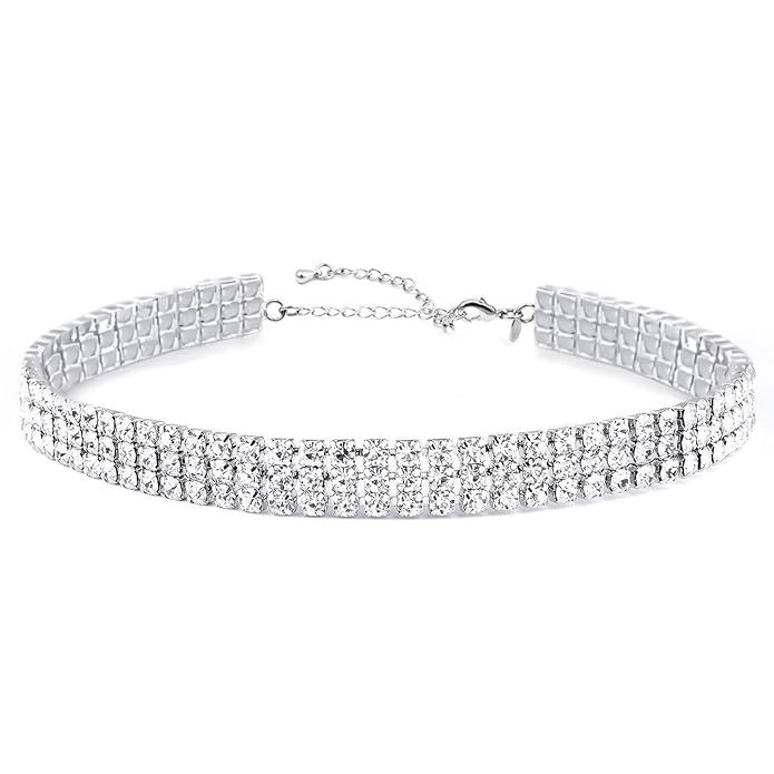 Zealmer Daycindy 3 Rows Clear Rhinestone Choker Necklace for Women | Amazon (US)