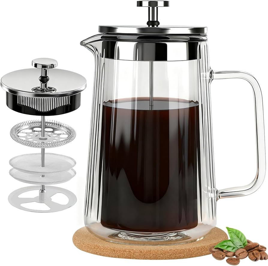 Glass French Press Coffee Maker 34oz, Double Wall Heat-Resistant Borosilicate Glass Coffee Press ... | Amazon (US)