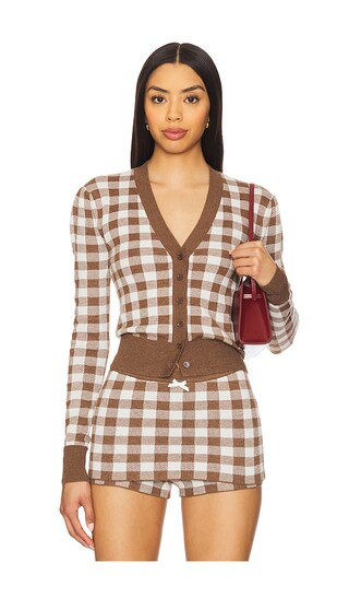 Gingham Knit Cardigan in Brown | Revolve Clothing (Global)