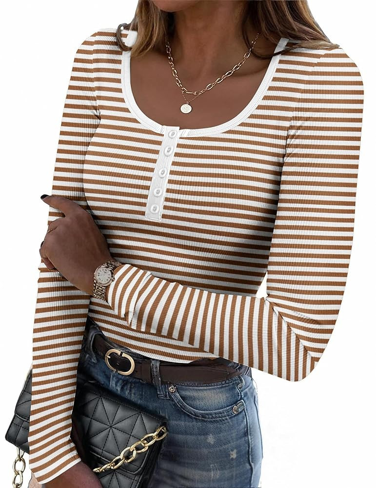 Zeagoo Women's Long Sleeve Shirts Casual Square Neck Tops Slim Fit Rib Knit Basic Tee 2025 Fall S... | Amazon (US)