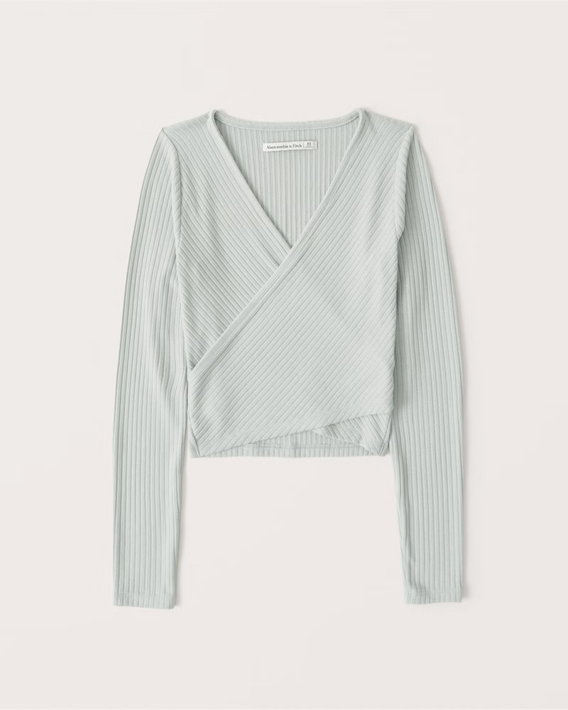 Long-Sleeve Ribbed Wrap Top | Abercrombie & Fitch (US)