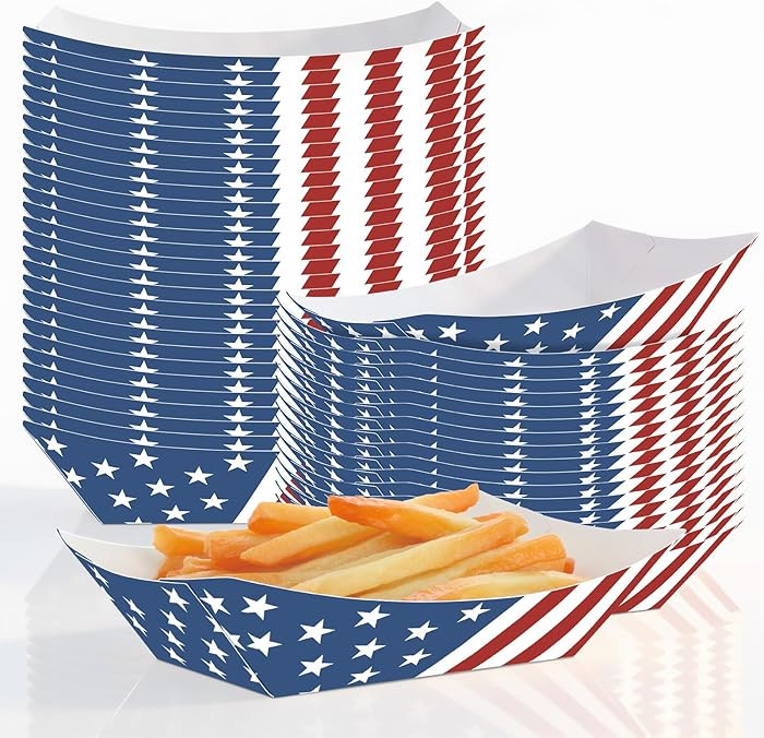 60PCS 4th of July Paper Food Trays Patriotic Party Supplies Disposable 2lb Nacho Serving Tray Red... | Amazon (US)