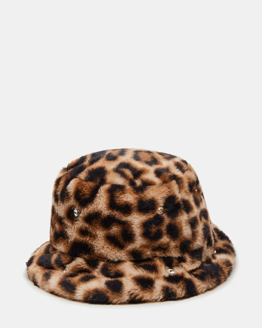 FAUX FUR BUCKET HAT Leopard Rhinestones | Women's Hats | Steve Madden (US)
