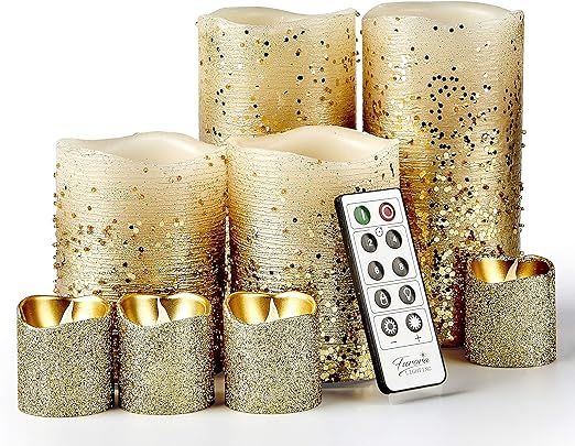 Furora LIGHTING Gold Flameless Candles Remote Controlled, Set of 8, Real Wax Battery Operated Pil... | Amazon (US)