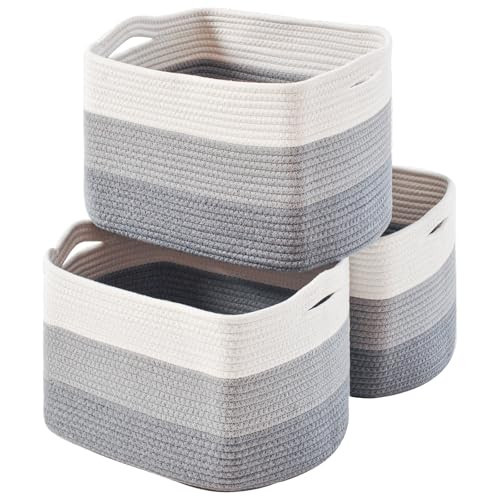 ICERZCZ Storage Baskets for Organizing Shelves, Woven Cotton Rope Baskets for Storage Books Towels Toys, Organizing Baskets, Toy Basket for Nursery Bathroom, 15"x11"x9.5", 3 Packs, Gradient Grey | Amazon (US)