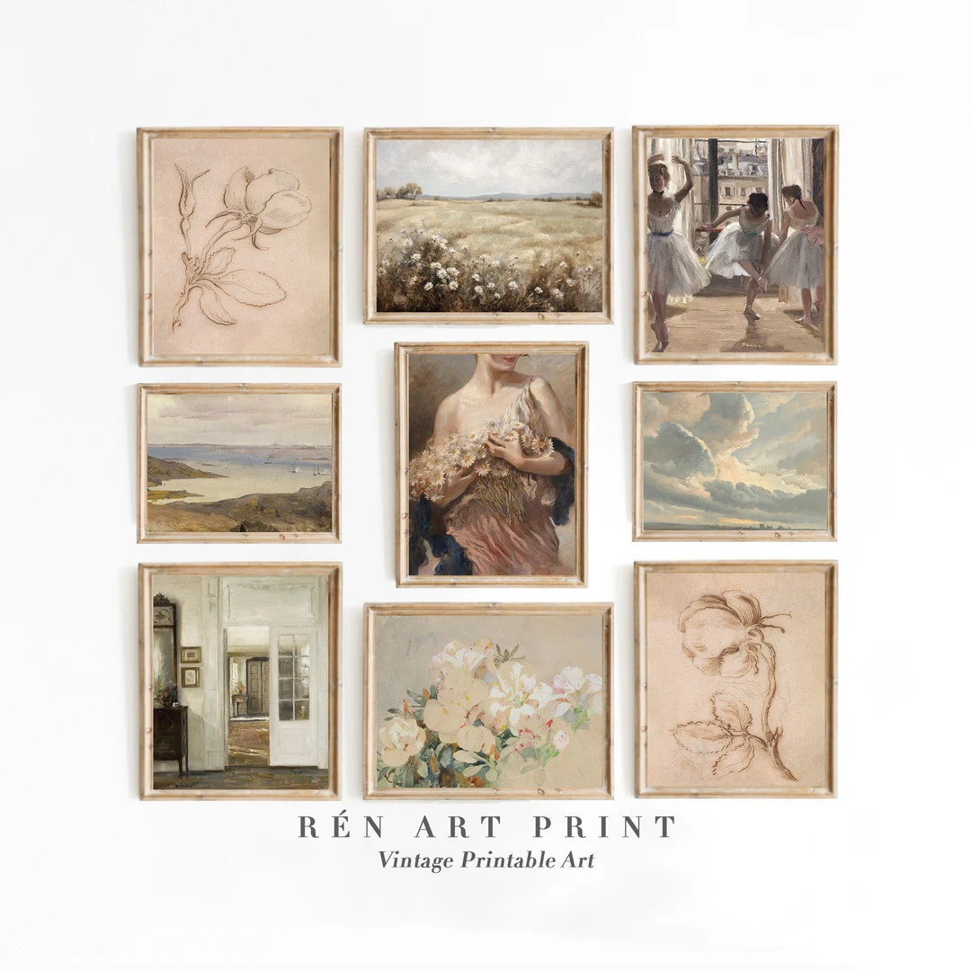 Vintage French Country Gallery Prints | Light Academia Decor | Neutral Set of 9 Prints | Kitchen ... | Etsy (US)
