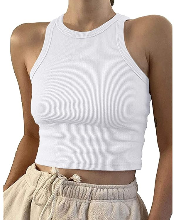 Artfish Women Casual Basic Sleeveless High Neck Rib-Knit Y2k Crop Tank Top | Amazon (US)