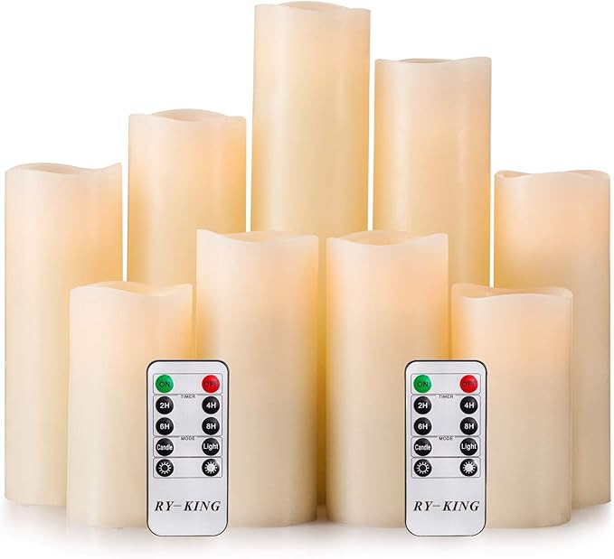 RY King Battery Operated Flameless Candle Set of 9 Real Wax Pillar Decorative Led Fake Candles wi... | Amazon (US)