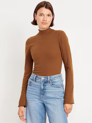 Mock-Neck Lettuce-Edge Rib Top | Old Navy (US)