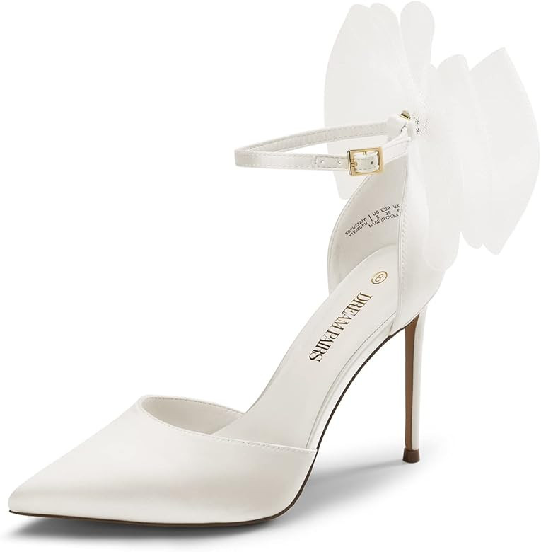 DREAM PAIRS Women's High Heels Strappy Closed Toe Stiletto Pointed Toe Mesh Bows Ankle Strap D'Or... | Amazon (US)