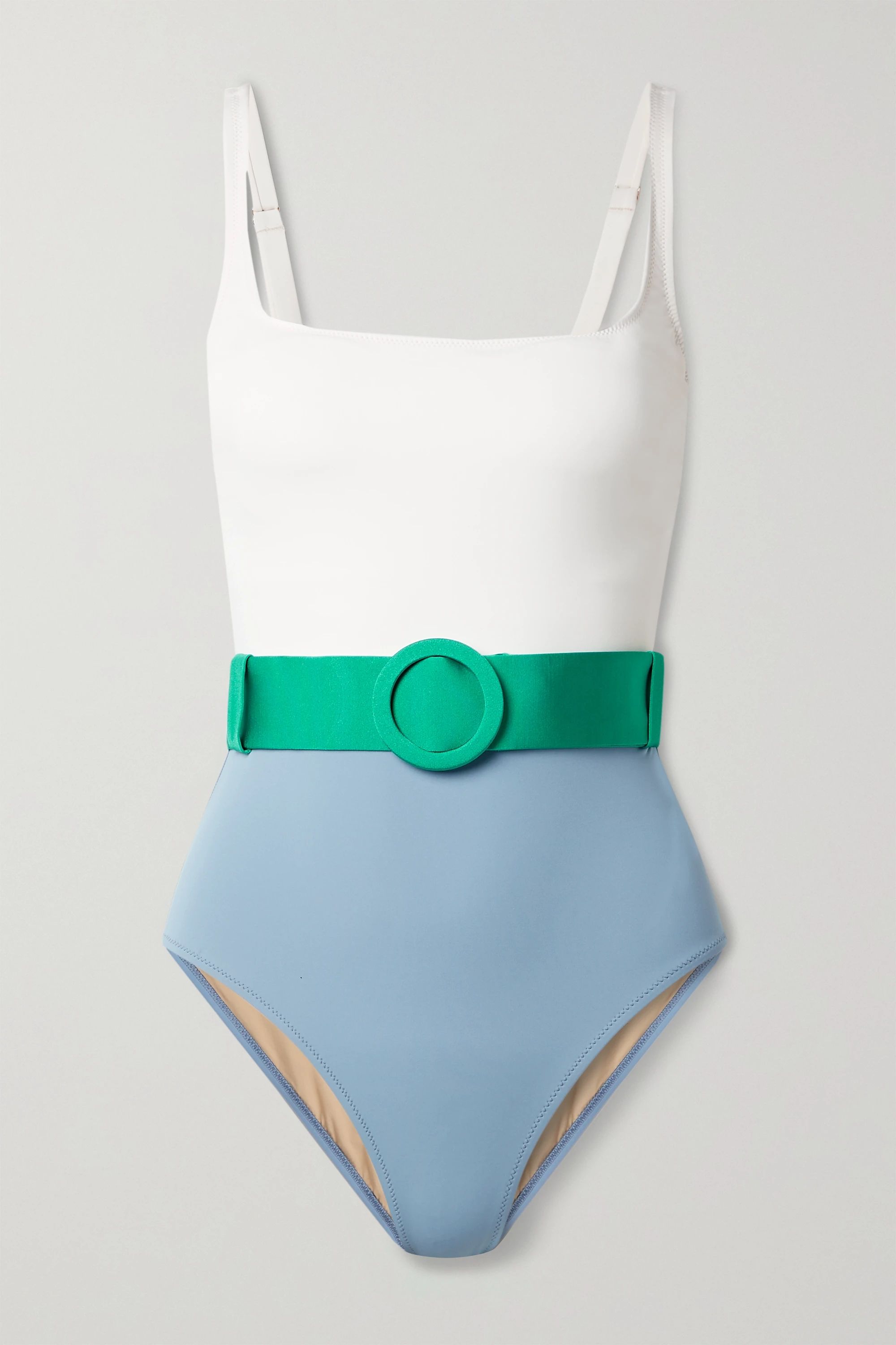Blue + NET SUSTAIN Cassandra belted color-block stretch-ECONYL swimsuit | Evarae | NET-A-PORTER | NET-A-PORTER (UK & EU)