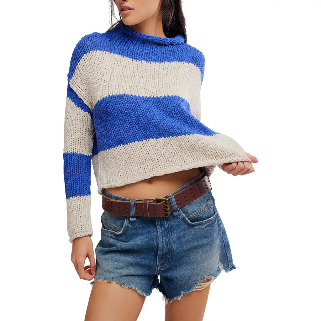 Free People Rugby Stripe Sweater in Blue at Nordstrom, Size Small | Nordstrom