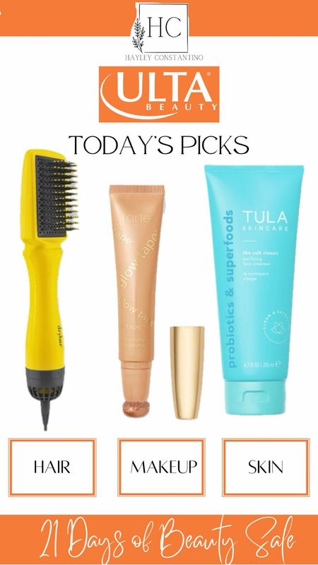 Ulta 21 Days of Beauty Sale
Beauty Steals 50% off

1) Drybar The Smooth Shot Paddle Blow Dryer Brush. Combines the hot air of a blow-dryer with the structure of a paddle brush to create a smooth blowout with added body in one quick, simple step. Great for detangling, taming frizz, and creating a shiny blowout.

2) tarte Glow Tape Highlighter is like an instant eye lift in a tube!

3) TULA’s The Cult Classic Purifying Face Cleanser is the #1 facial cleanser in the US^.

#LTKsalealert #LTKbeauty #LTKfindsunder50