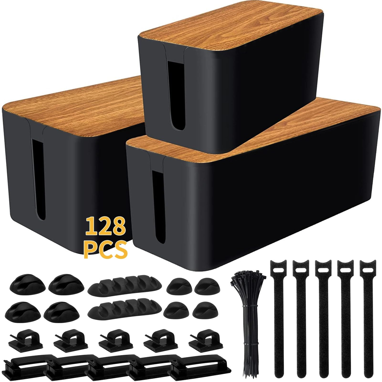 Cable Management Box 3 Pack with 125PCS Cable Management Kit for Power Strip to Hide Wires,Cord O... | Amazon (US)