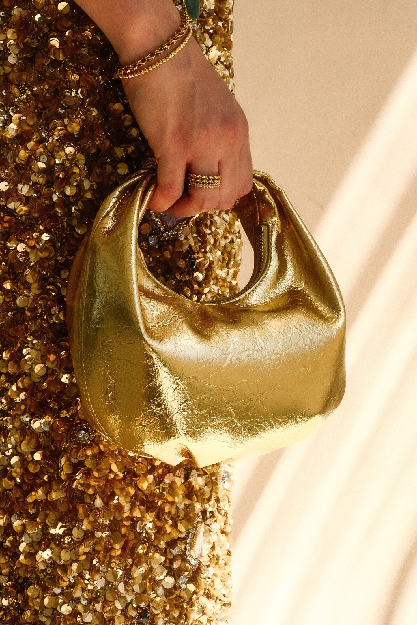 Mini Croissant Leather Bag - Gold | MESHKI US