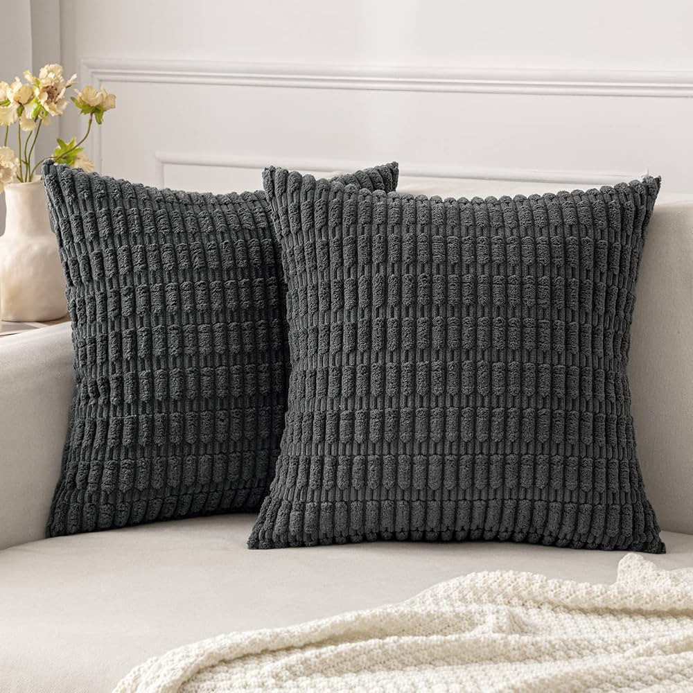 MIULEE Pack of 2 Corduroy Decorative Throw Pillow Covers 24x24 Inch Soft Boho Striped Pillow Cove... | Amazon (US)