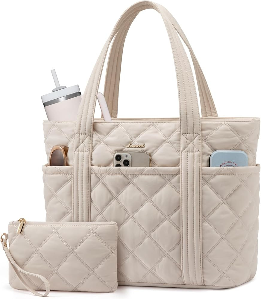 LOVEVOOK Puffer Tote Bag for Women, Puffy Work Handbag, Travel Shoulder Carry On Bag with Zipper ... | Amazon (US)