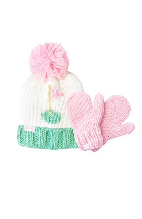 Bits & Bows Golf Flag Knit Hat/Mittens Bundle in Pink/green at Nordstrom, Size Large | Nordstrom