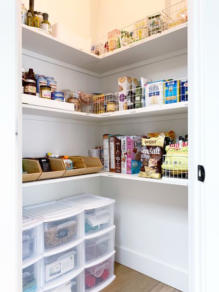 If you don’t have drawers in your kitchen or pantry where the kids snacks can sit for easy grabbing, placing them on a lower shelf works great too! These bamboo organizers can also be stacked and come in a few sizes. I also love using inexpensive 3-drawer stands to contain paper products, birthday candles, etc. 

#pantryorganization #pantry 

#LTKhome #LTKfamily
