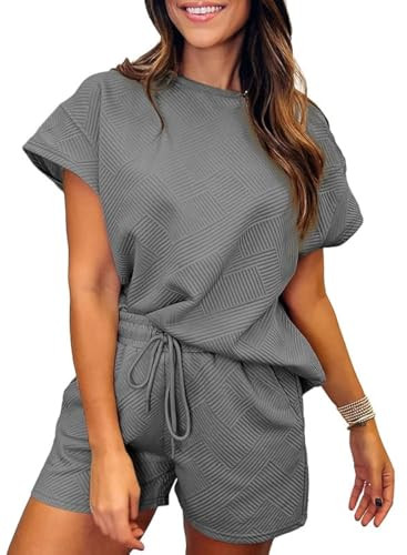 SHEWIN Women Two Piece Sets Summer Trendy Casual Matching Outfits Business Work Airport Vacation Lounge Clothes 2026 Fashion Short 2 Pcs Clothing Size L, Grey | Amazon (US)