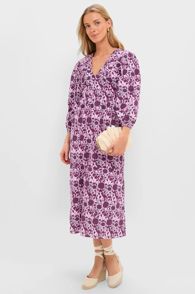Mauve and Wine Floral Chloe Midi Dress | Tuckernuck (US)