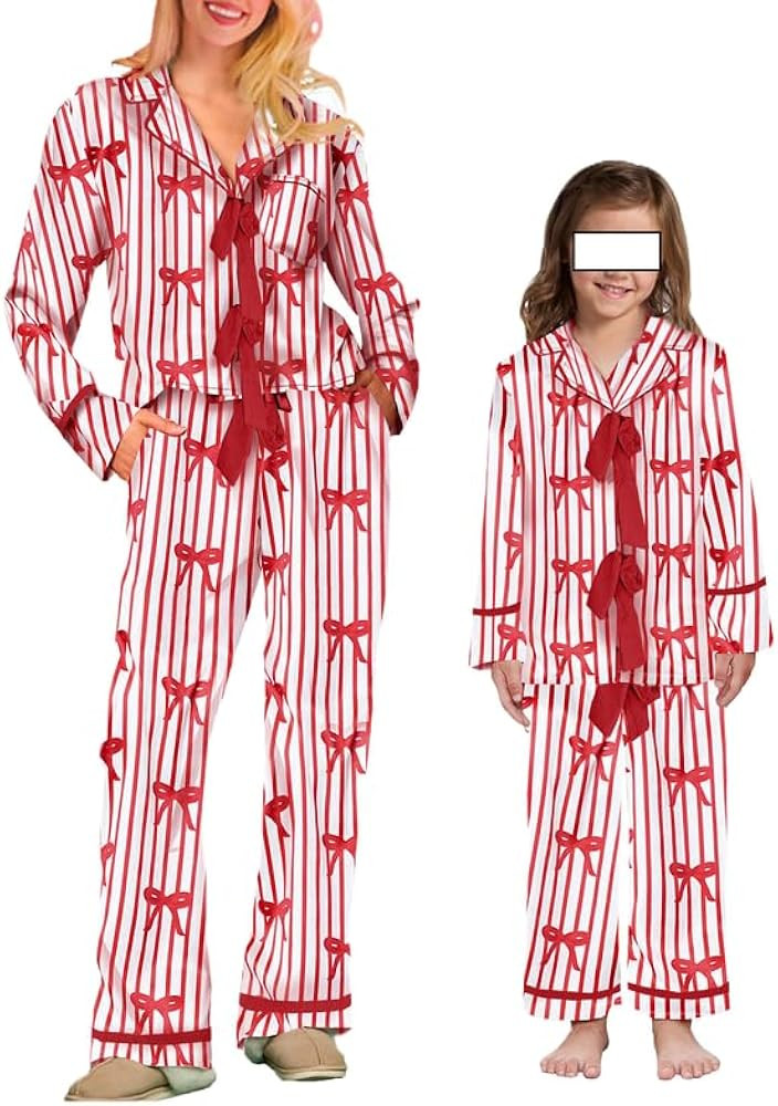 Seyurigaoka Mommy and Me Matching Christmas Pajamas Set Bow Tie Shirt Pants Xmas Pjs Set 2 Piece ... | Amazon (US)