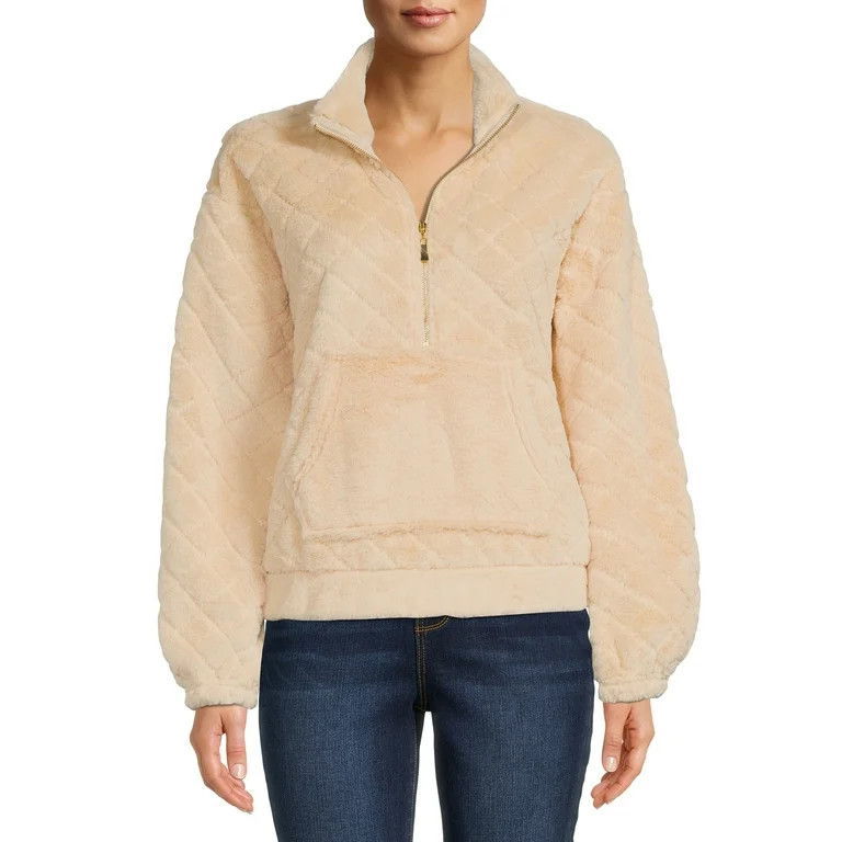 No Boundaries Juniors Quilted Faux Fur Pullover - Walmart.com | Walmart (US)