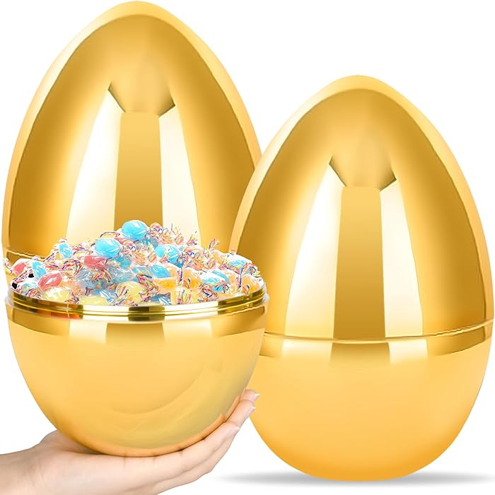 2 Pcs 10" Jumbo Golden Easter Eggs, Fillable Shiny Metallic Plastic Eggs for Filling Treats Toys ... | Amazon (US)
